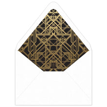 Load image into Gallery viewer, White enveloped with black liner with gold foil deco line design on the inside.