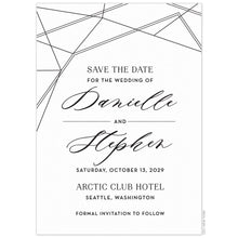 Load image into Gallery viewer, Thin, geometric lines on the top of the page. Block and script font centered on the page. Thin lines on either side of the word "and".