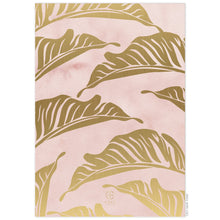 Load image into Gallery viewer, Pink watercolor back with gold modern palm leaves on top. Small Ceci logo centered at the bottom of the card. 