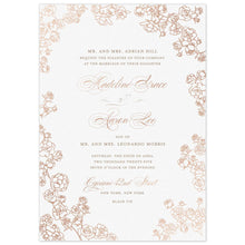 Load image into Gallery viewer, Rose gold petite rose bunches bordering the card. Block and script font centered on the white page.