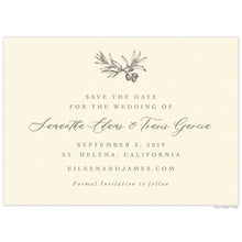 Load image into Gallery viewer, Olive motif at the top of an ecru card. Block and script font centered on a horizontal card.