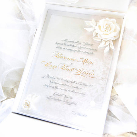 All white floral wedding invitation