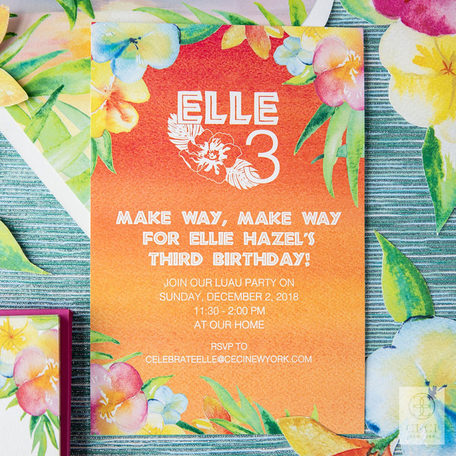 Elle's Moana Inspired 3rd Birthday Invitation With Watercolor Florals