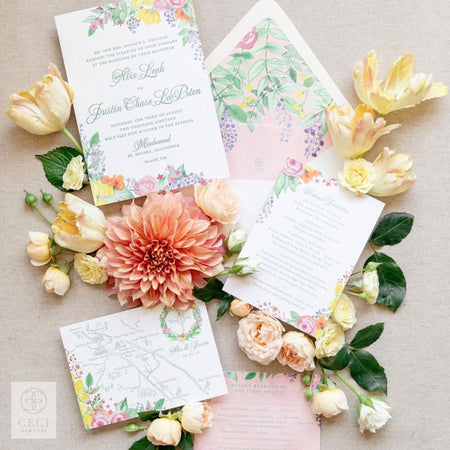 An English Tea Garden Inspired Floral Watercolor Invitation