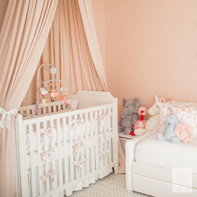 baby's room design with floral hand printed fabric