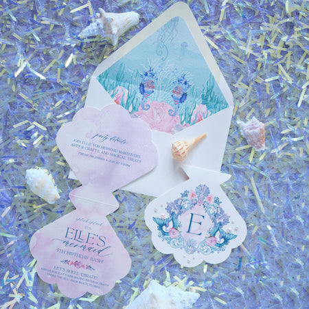 Under-The-Sea Inspired Birthday Invitations with Iridescent Pearl Details