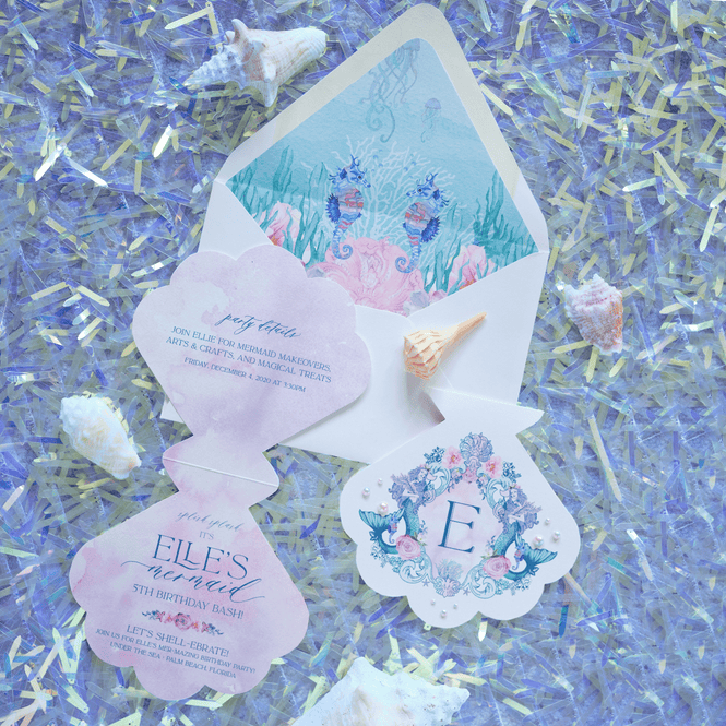 Under-The-Sea Inspired Birthday Invitations with Iridescent Pearl Details