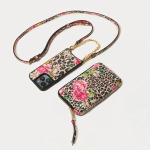 Crossbody and Expanded Pouch with Wristlet in Ceci Cheetah/Gold