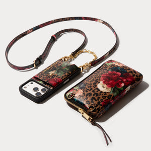 Ceci Dark Floral Cheetah Valentina Duet Pouch Set