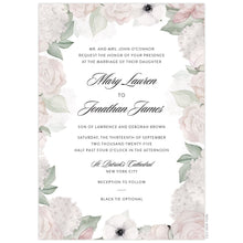 Load image into Gallery viewer, Blush, cream, green watercolor florals bordering the entire card. Block and script black copy centered on the middle of the card.
