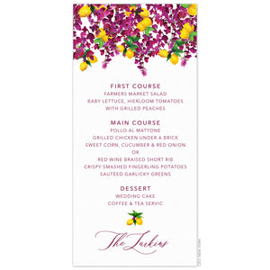 Capri Bougainvillea Menu