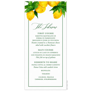 Capri Lemon Menu