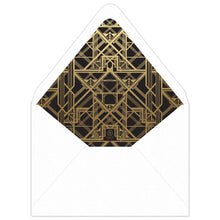 Load image into Gallery viewer, White enveloped with black liner with gold foil deco line design on the inside.