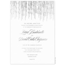 Load image into Gallery viewer, Patterned lines falling from the top of the card. Block and script text centered underneath the lines.
