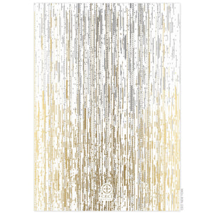 Ombre silver to gold lines falling from the top of the white card to the bottom. Gold Ceci New York Logo on the bottom of the card.