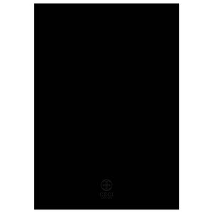 Black blank back of an invitation with a gray Ceci New York circle logo at the bottom.