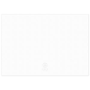 White blank back of a invitation with a gray Ceci New York circle logo at the bottom.
