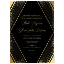 Load image into Gallery viewer, Large diamond with geometric lines and small dots on the border of the card in gold foil. Gold block and script font centered in the diamond shape.