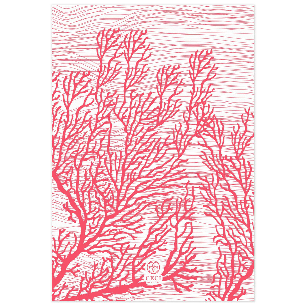 Wavey coral horizontal lines on the whole invitation back. Large coral design with small ceci logo at the bottom.