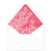 Load image into Gallery viewer, Coral envelope liner with white wavy horizontal lines and large coral.