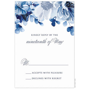 blue floral watercolors at the top of the reply card. white background