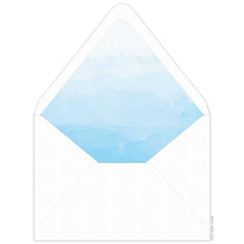 Load image into Gallery viewer, Ombre blue watercolor envelope liner. White envelope.
