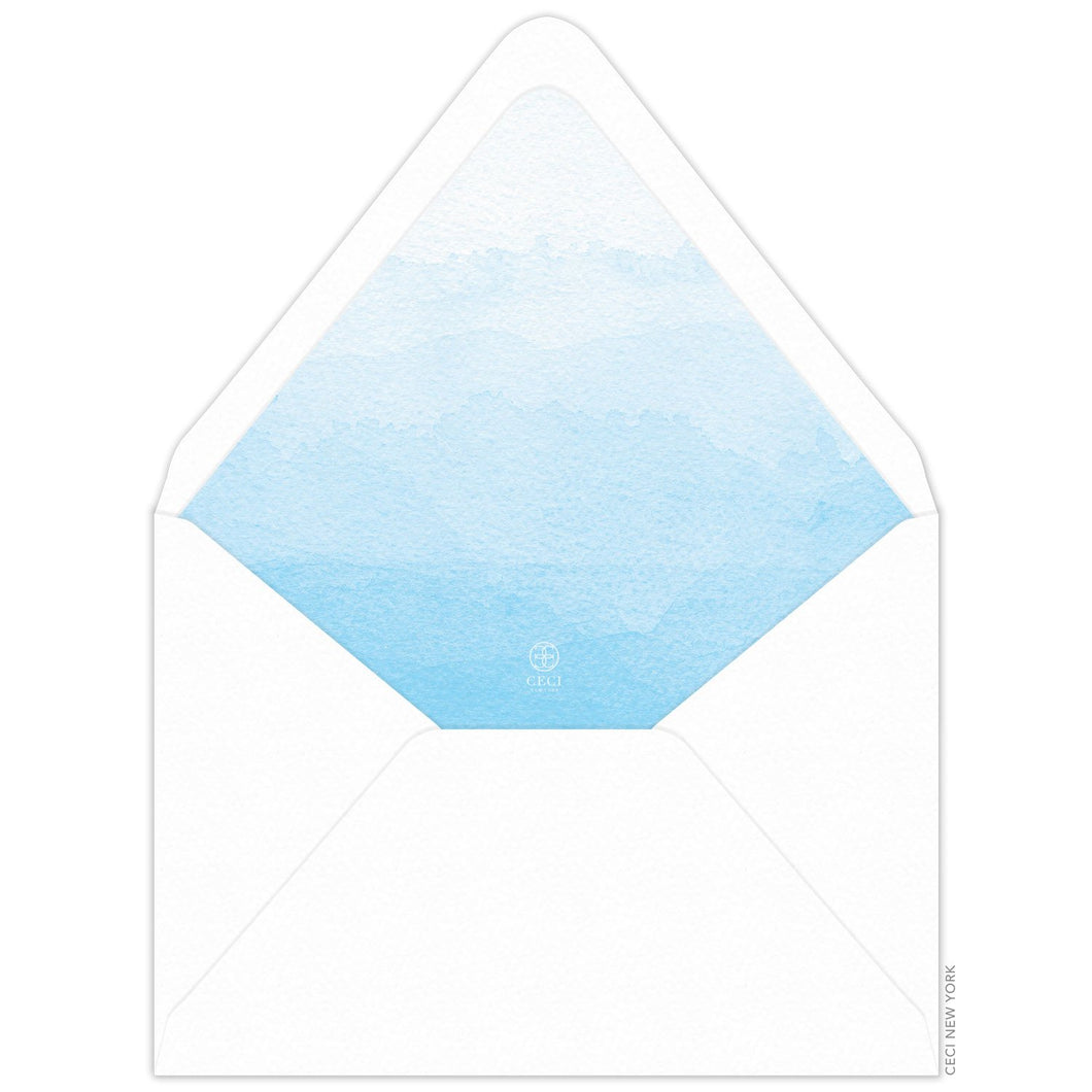 Ombre blue watercolor envelope liner. White envelope.