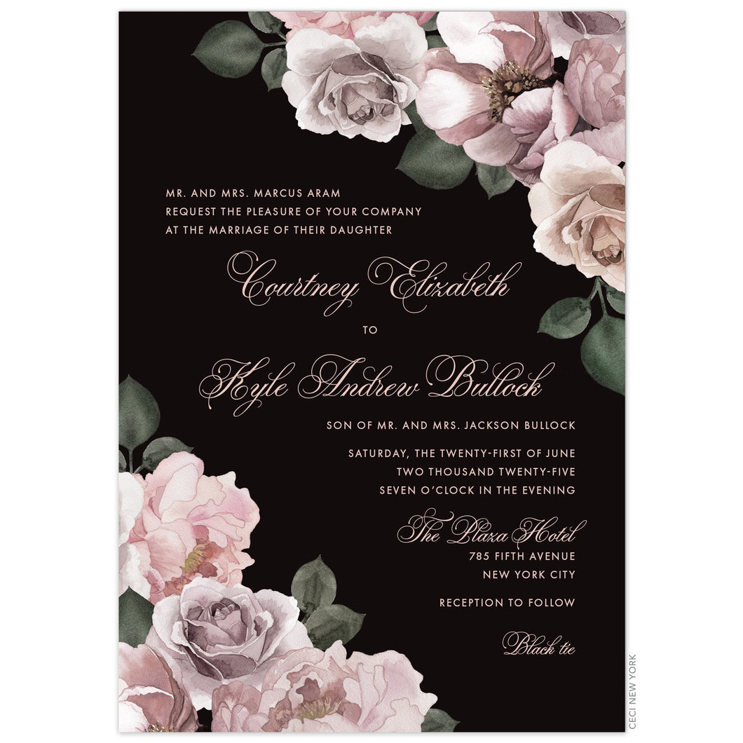 Peony Maha Black Garden Invitation