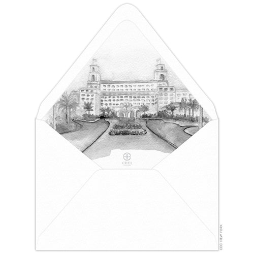 The Breakers Black and White Watercolor Invitation Envelope Liner