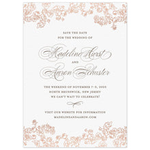Load image into Gallery viewer, Pink petite rose bunches on the top and bottom. Grey block and script font centered on the page with a calligraphy flourish.
