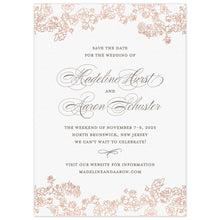 Load image into Gallery viewer, Pink petite rose bunches on the top and bottom. Grey block and script font centered on the page with a calligraphy flourish.