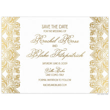 Load image into Gallery viewer, Gold tile pattern on the right and left side of the card. Gold block and script copy centered in the middle of the card.